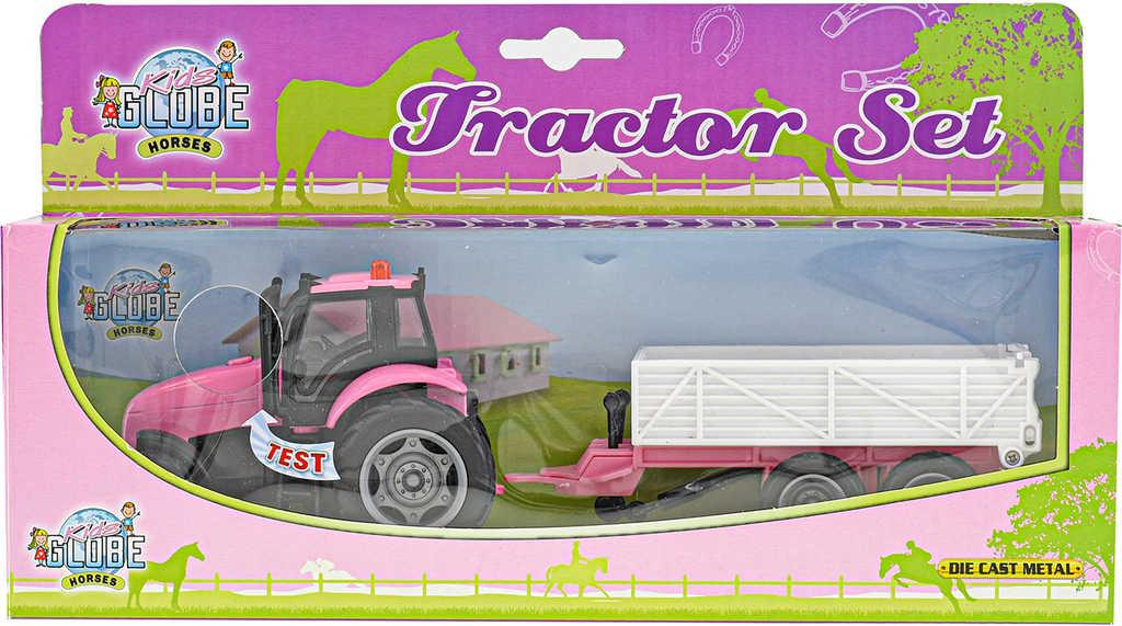 Traktor kovový růžový set s vlečkou 25cm na baterie Světlo Zvuk