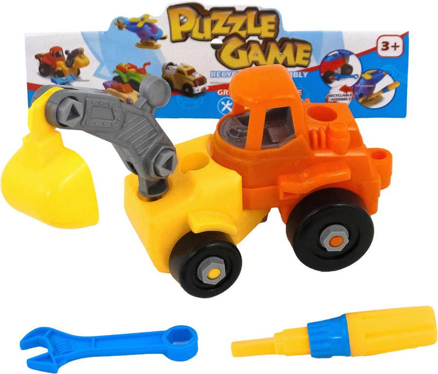 Bagr montážní 25cm šroubovací stavební auto set se 2 nástroji plast v sáčku