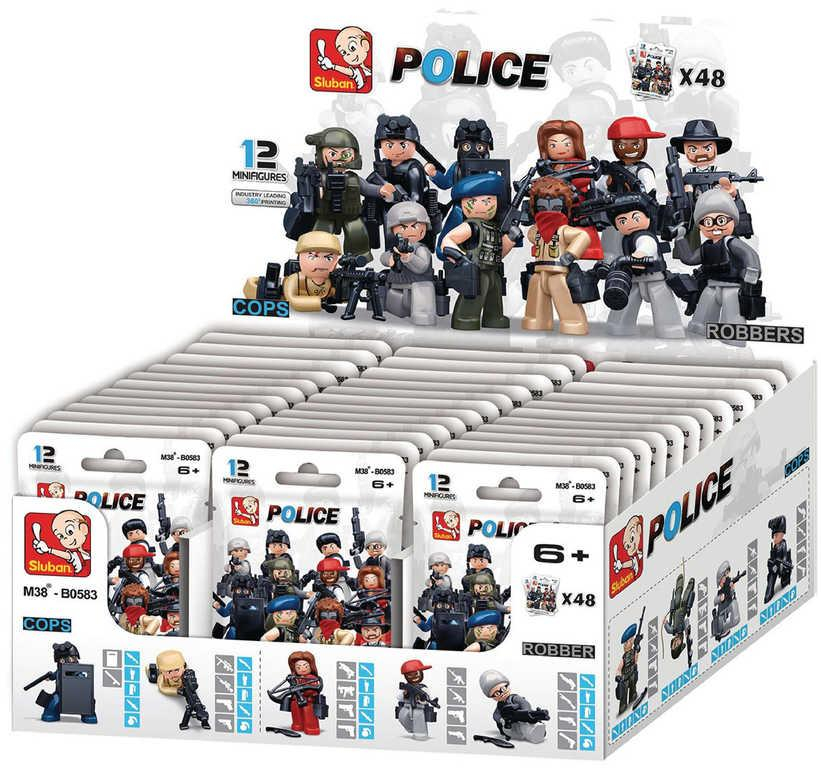 SLUBAN POLICE Mini figurka policista 12 druhů set s doplňky ke stavebnici plast