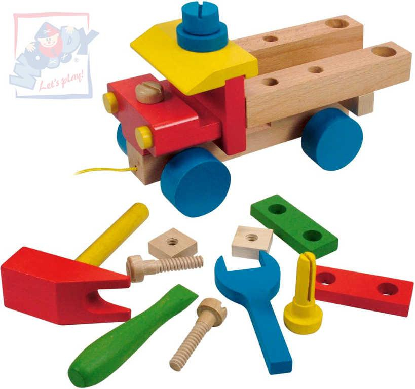 WOODY DŘEVO Auto montážní tahací dřevěné k sestavení set se 3 nástroji
