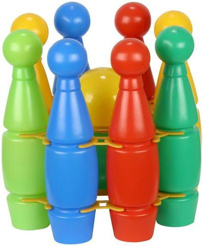 PL Hra kuželky dětské střední barevné set 8ks + 2 koule plast