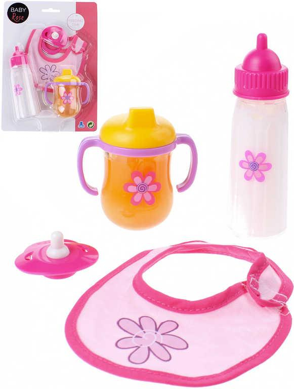 Baby Rose set pro panenku miminko na krmení s lahvičkou a bryndákem na kartě