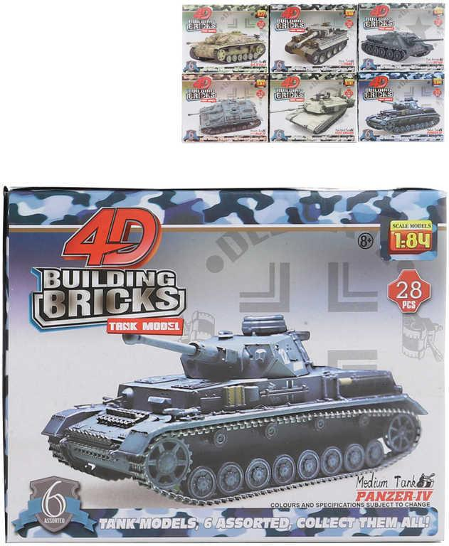 Stavebnice 4D tank skládačka 28-30 dílků v krabici 6 druhů plast v krabici
