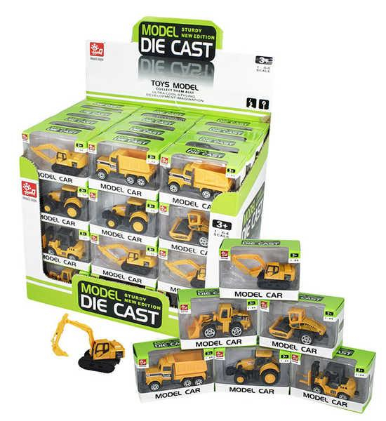 Autíčko pracovní kovové 8cm stavební stroje model 1:64 v krabičce 5 druhů