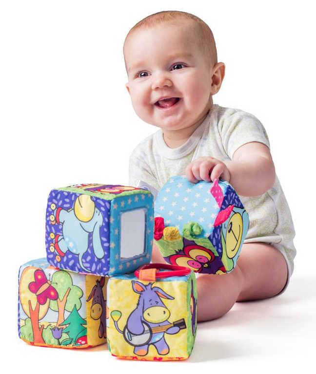 NINY Baby kostky textilní s aktivitami set 4ks v tašce na zip pro miminko