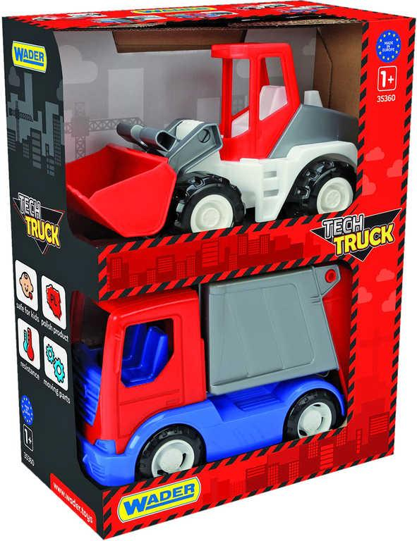 WADER Tech Truck auto stavební set 2ks 23cm 3 druhy 2v1 plast 35370