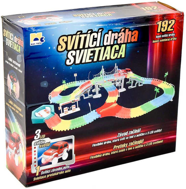 MAC TOYS Dráha ve tmě svítící 192 dílků set stavebnice s autíčkem LED Světlo