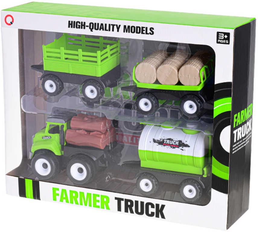 Auto farmářské na setrvačník set se 3 přívěsy 3 druhy plast v krabici