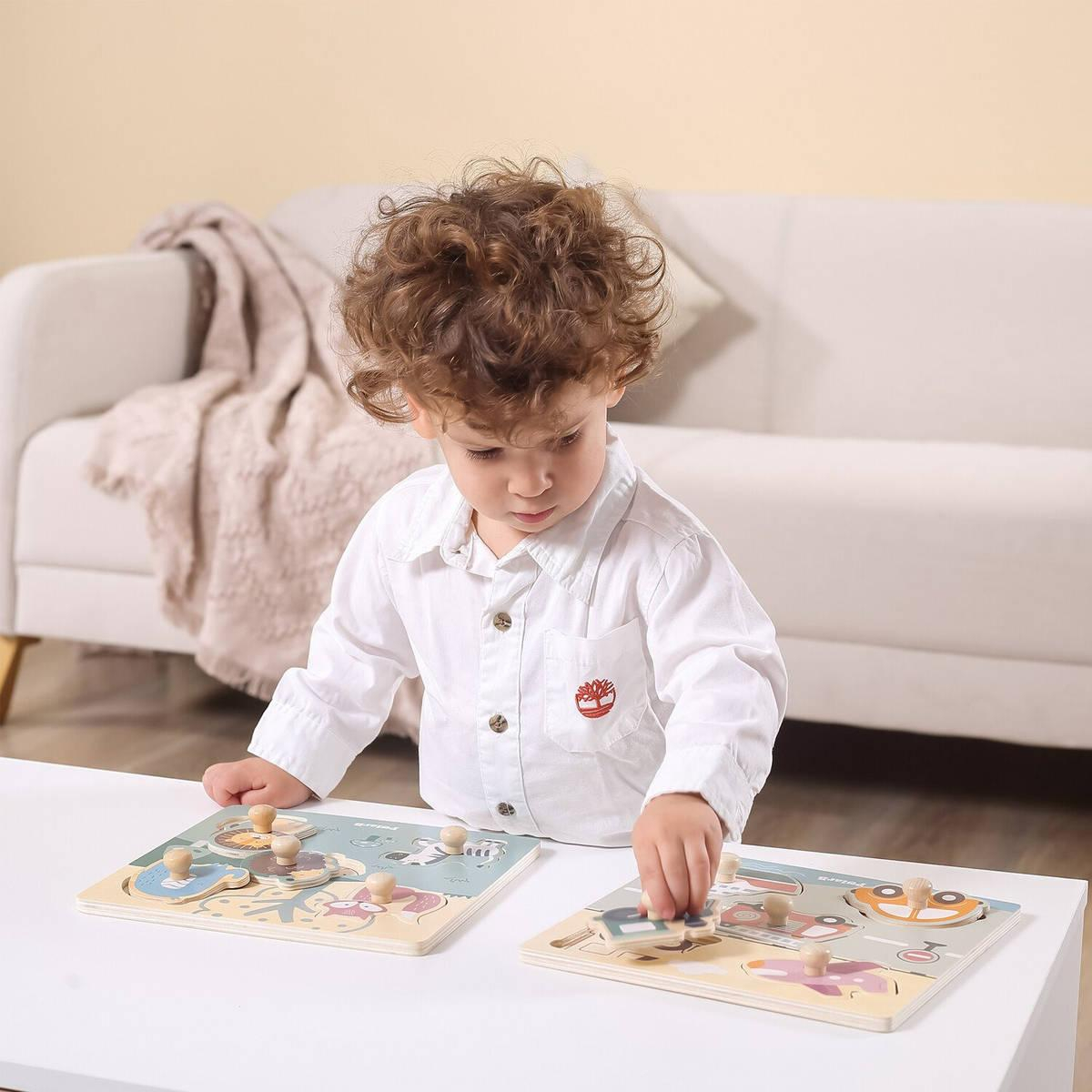 VIGA DŘEVO PolarB Vkládačka baby doprava puzzle vkládací 5 dílků na desce