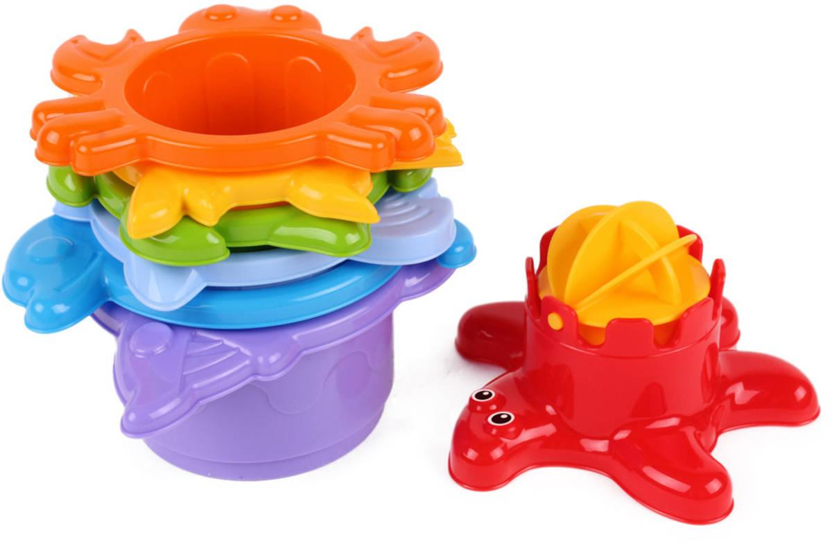 Pyramida baby stohovací kelímky set 7ks mořská zvířátka do vody na písek