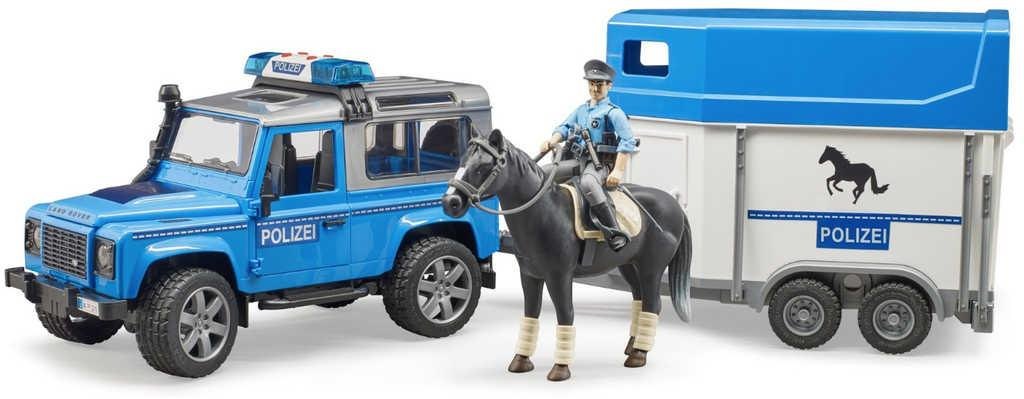 BRUDER 02588 Auto Land Rover policie s přepravníkem set s koněm a figurkou