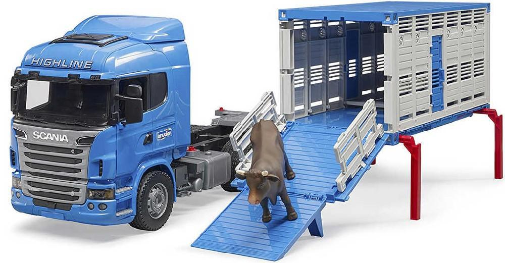 BRUDER 03549 Auto Scania R-Serie přepravník skotu set se zvířetem 1:16 plast