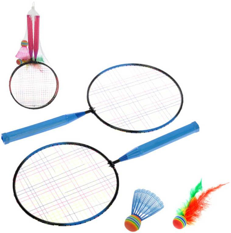Dětská sada na badminton 2 rakety 44cm + 2 košíčky 2 barvy v síťce