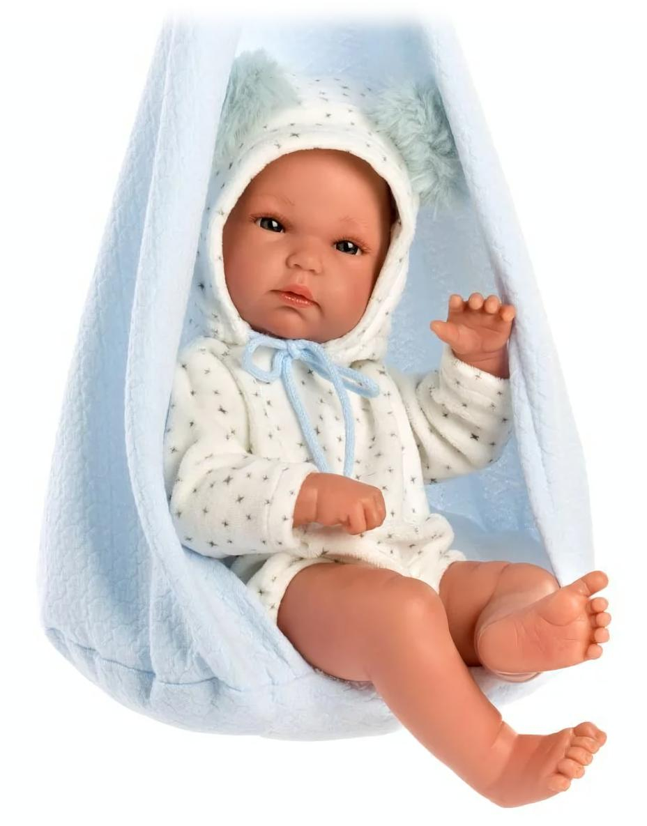 Llorens New Born chlapeček v textilní houpačce 35 cm