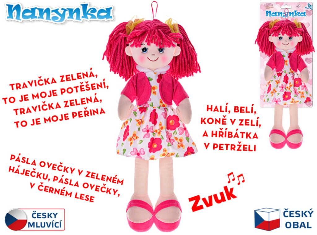 Panenka Nanynka baby textilní růžová 50cm mluví zpívá česky na baterie Zvuk PLYŠ