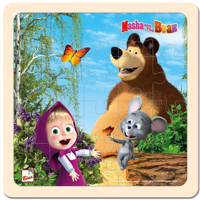 BINO DŘEVO Puzzle Baby Máša a Medvěd myška 20x20cm na desce 20 dílků