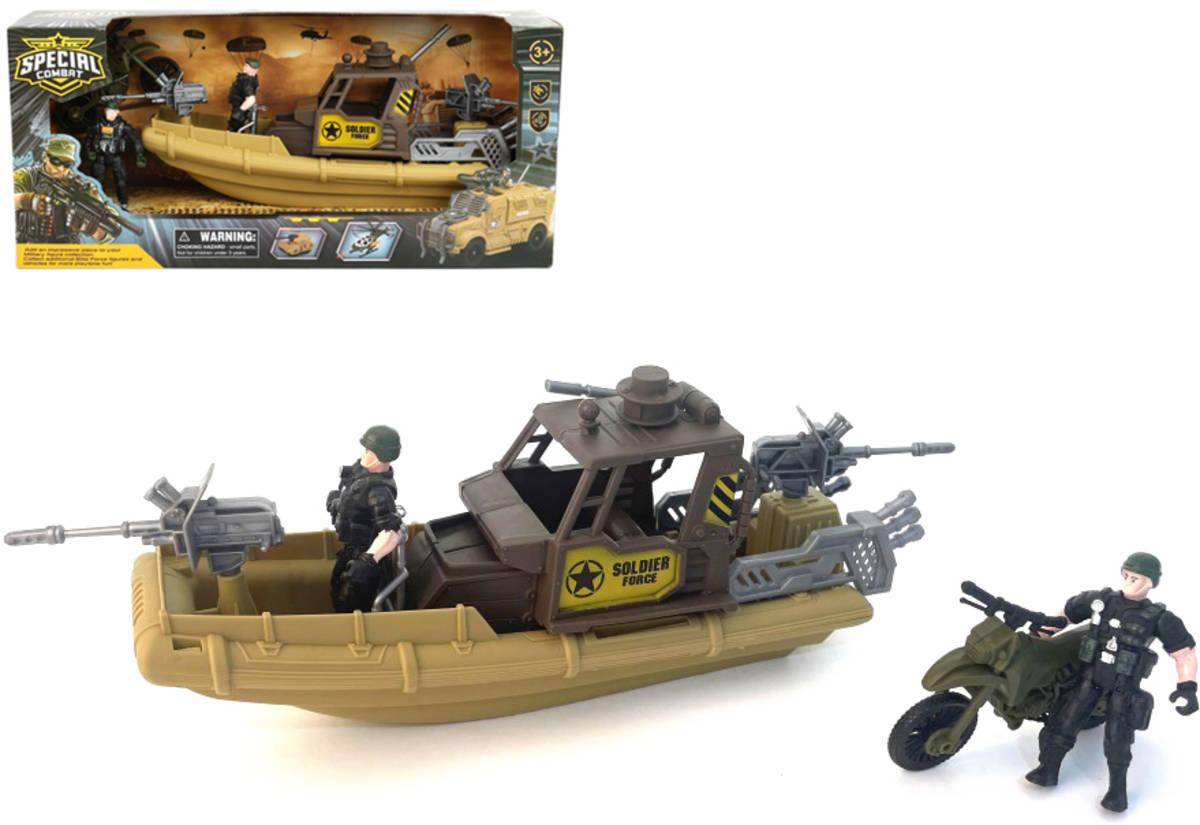 Vojenská hlídková loď army sada se 2 figurkami a doplňky plast v krabici