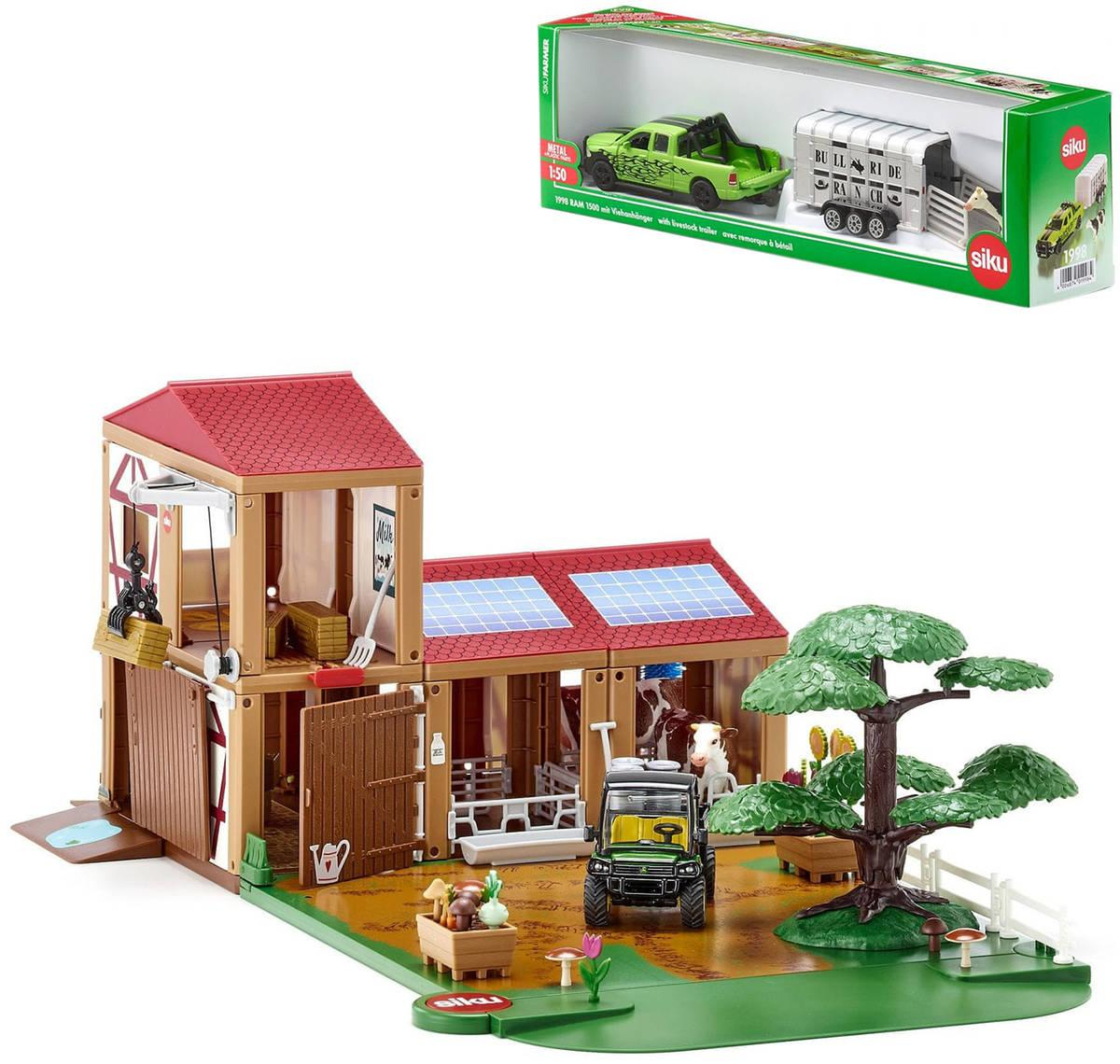 SIKU World Herní set Farma + auto 1998 RAM 1500 s přívěsem pro přepravu dobytka
