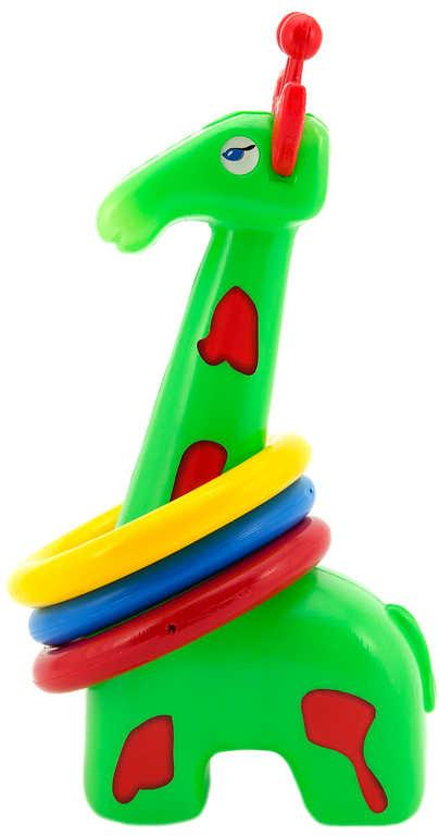 Baby hra házecí kroužky set 3ks žirafa 33cm plast 4 barvy