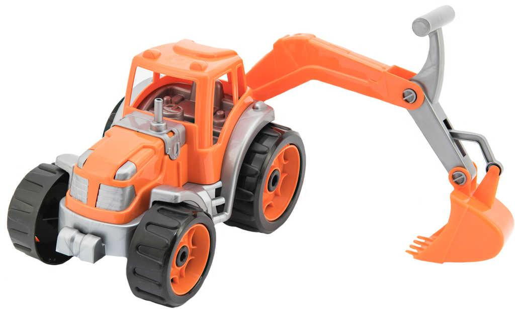 Traktor se lžící barevný bagr 24cm plast 2 barvy v síťce