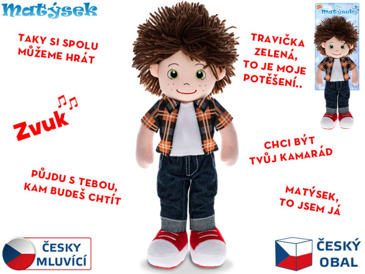 Panáček matýsek oranžový měkké tělo na baterie mluví česky Zvuk PLYŠ