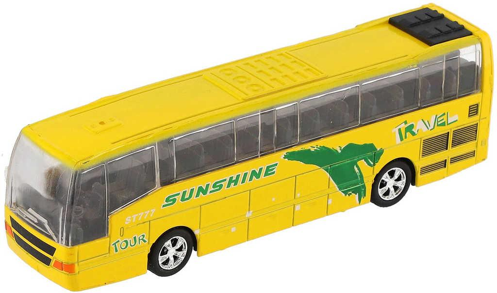 Autobus zájezdový kovový 16cm zpětný chod na baterie Světlo Zvuk 4 druhy