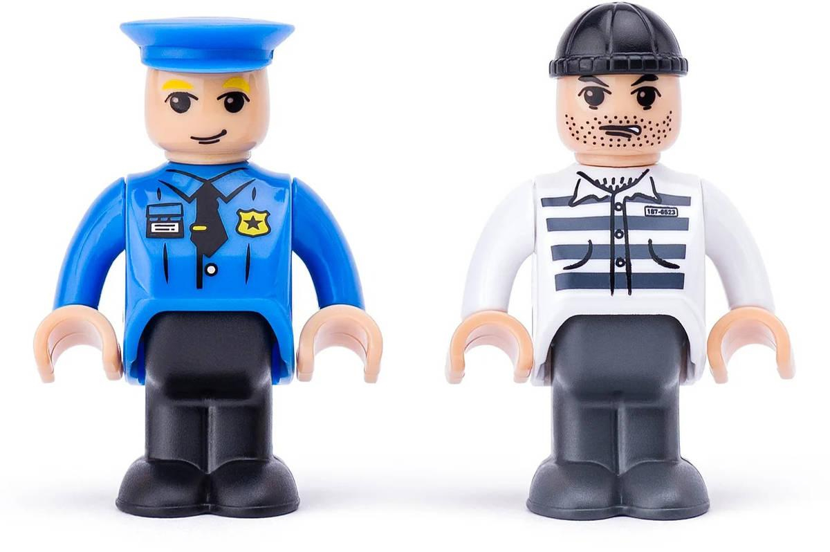 WOODY DŘEVO Auto Policie CZ set s vagonkem a 2 figurkami doplněk k vláčkodráze
