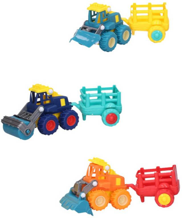 Traktor barevný s vlečkou 21cm auto na setrvačník 3 druhy