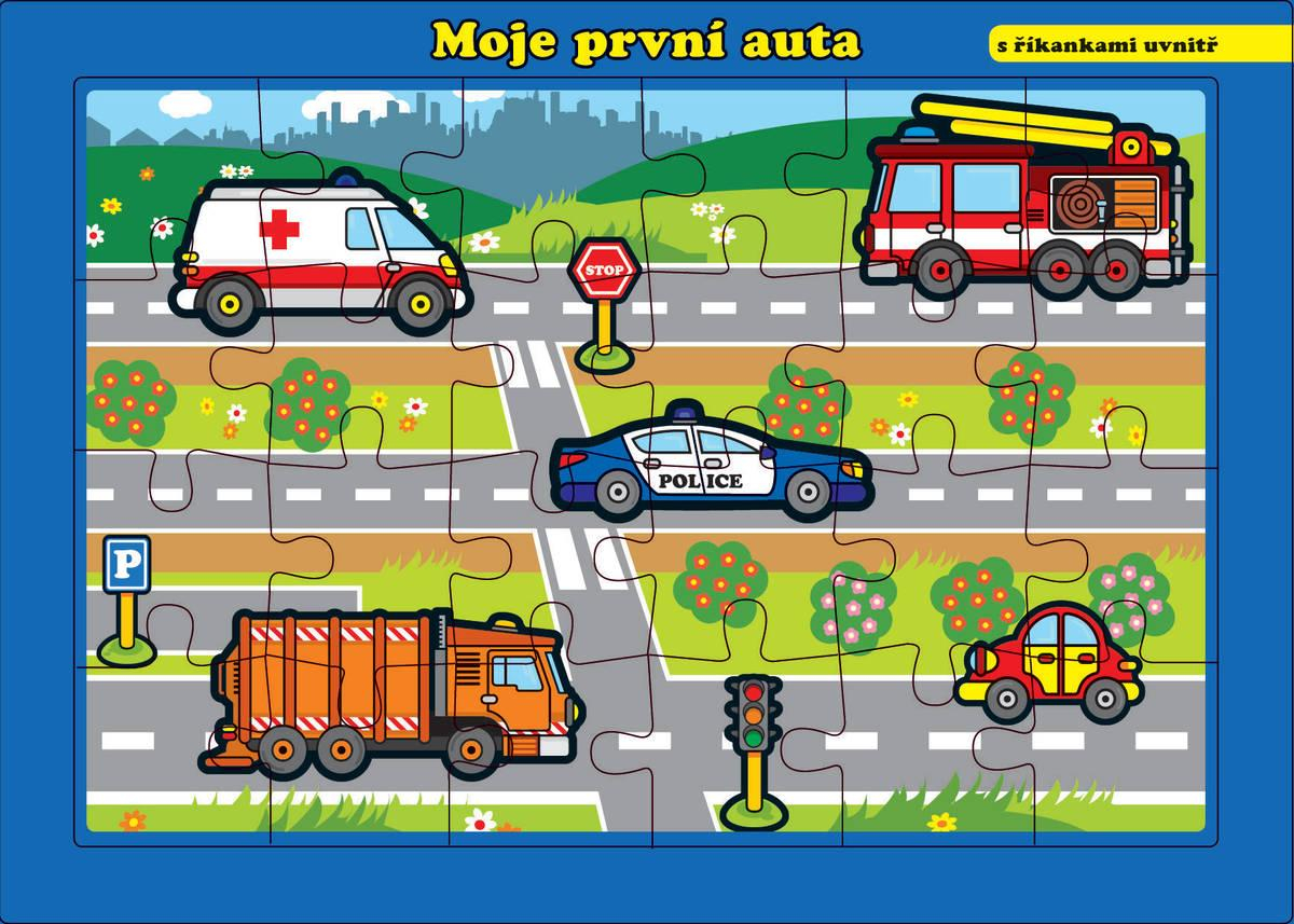PUZZLE Moje první auta 24 dílků skládačka v rámečku s říkankami 2v1