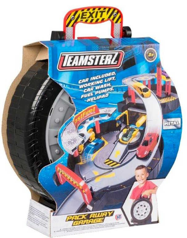 Teamsterz herní set garáž s autíčkem a doplňky v pneumatice v kufříku kov