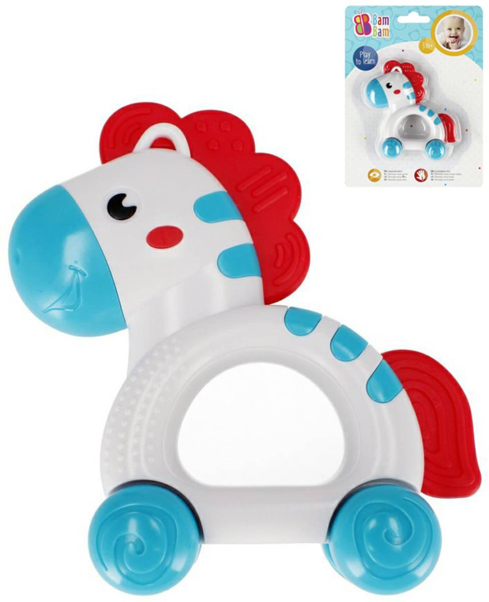 BAM BAM Baby Zebra na kolečkách 10cm chrastítko a kousátko pro miminko