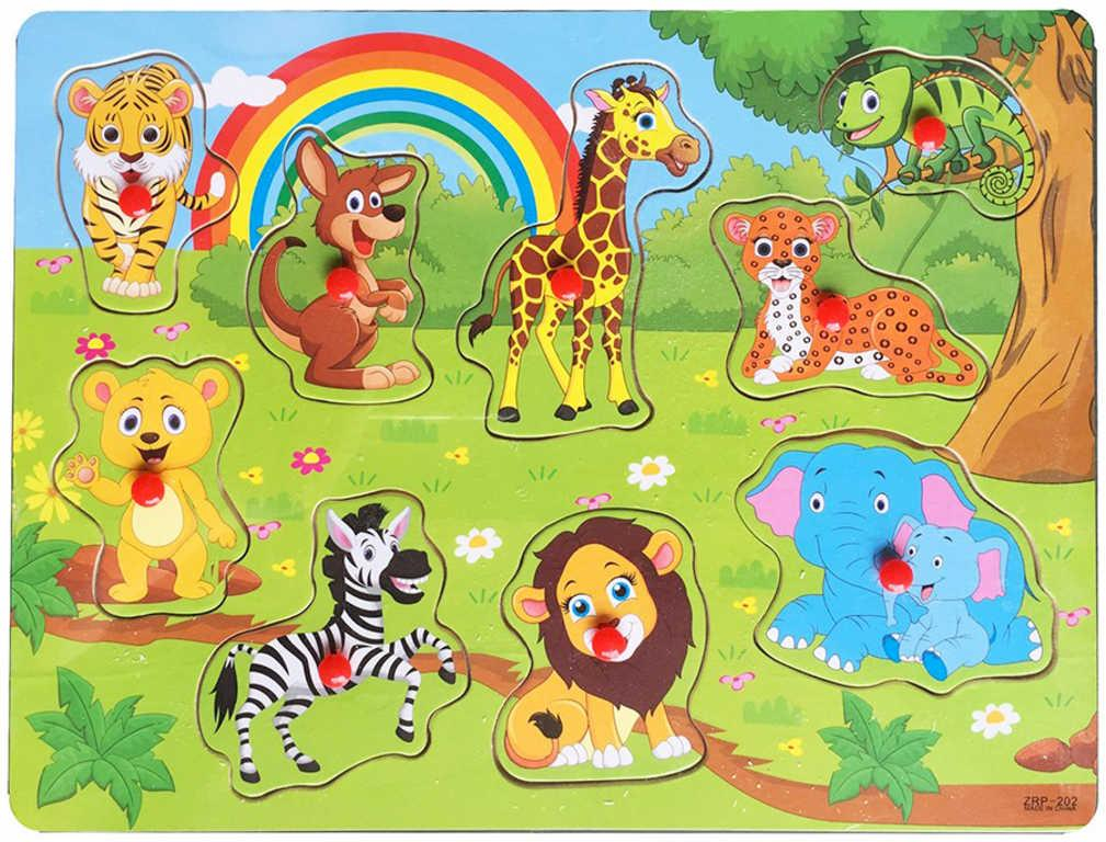 DŘEVO Baby vkládačka zvířátka ZOO 9 dílků s úchyty *DŘEVĚNÉ HRAČKY*