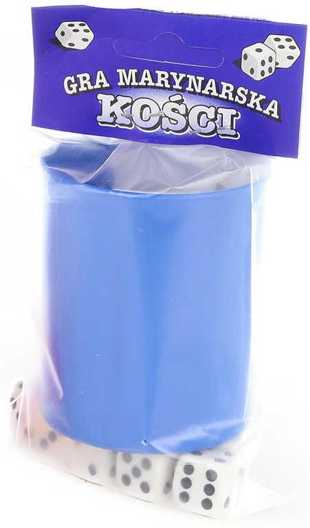 Hra Kostky hrací set 6ks s kalíškem 2 barvy plast v krabici