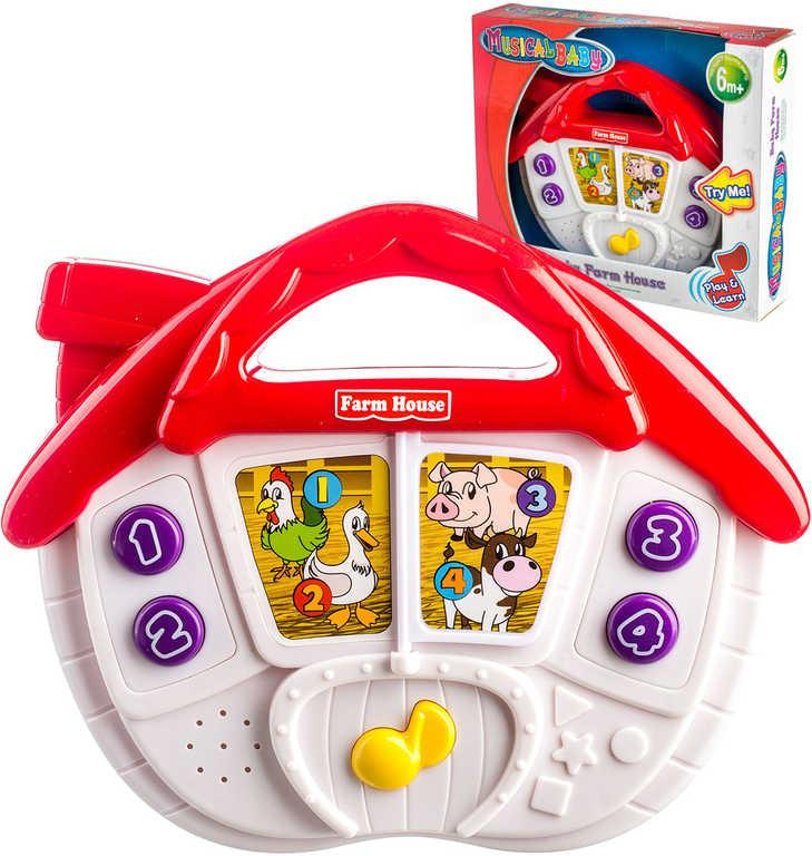 Domeček baby plastový se zvířátky 24cm na baterie pro miminko Zvuk