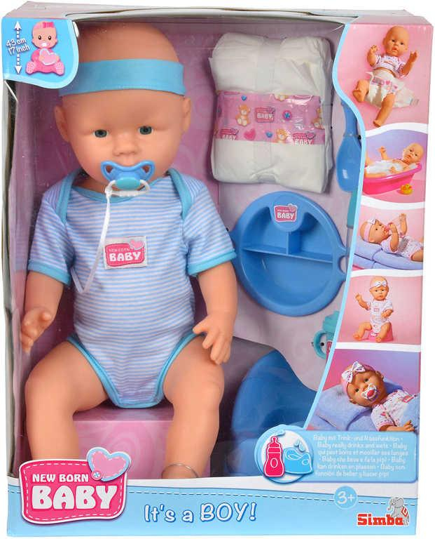SIMBA New Born Baby panenka miminko chlapeček 43cm pije čůrá set s doplňky