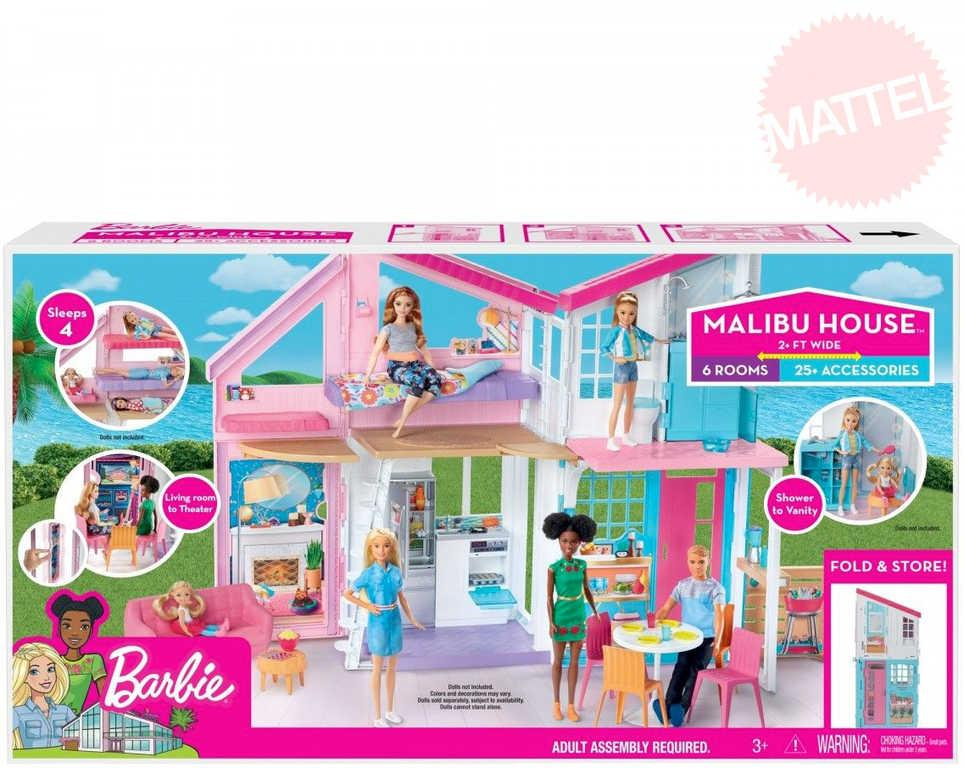 MATTEL BRB Dům v Malibu pro panenku Barbie rozkládací set s nábytkem a doplňky