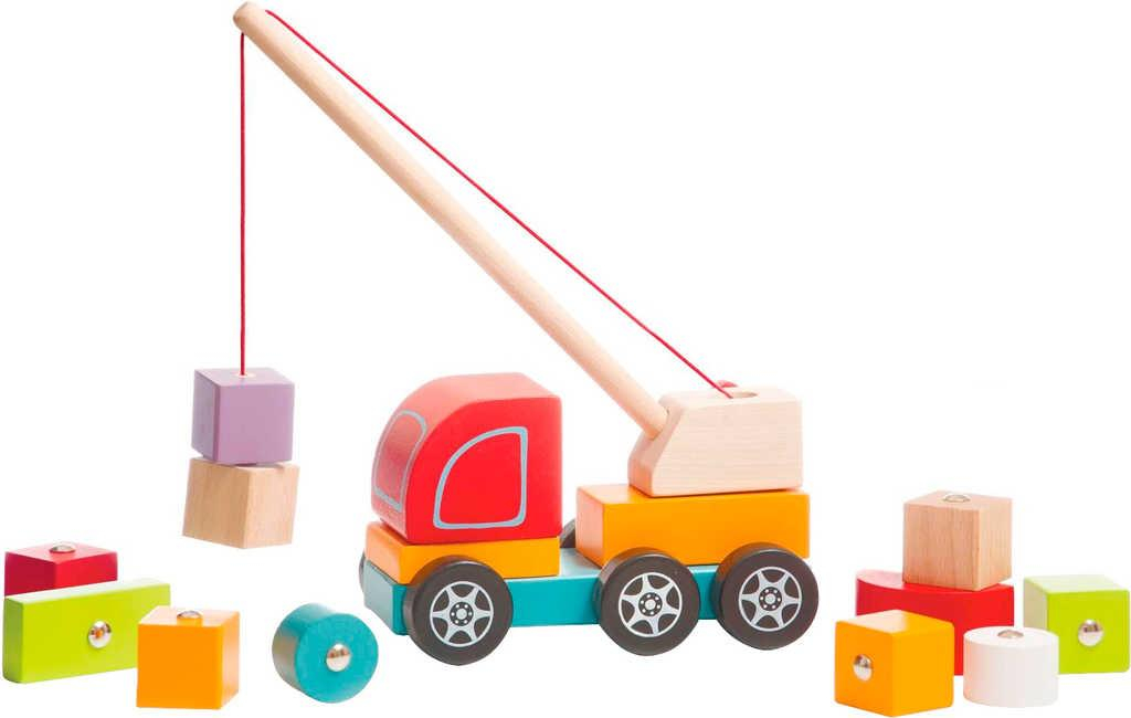 CUBIKA DŘEVO Baby Autojeřáb set s kostkami 10ks s magnetem pro miminko