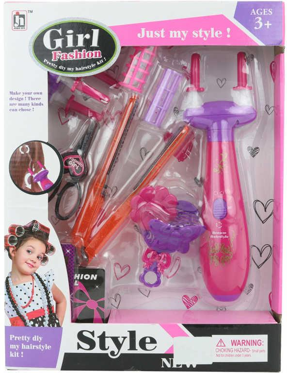 Zaplétač s žehličkou na vlasy dětský kadeřnický set na baterie s doplňky
