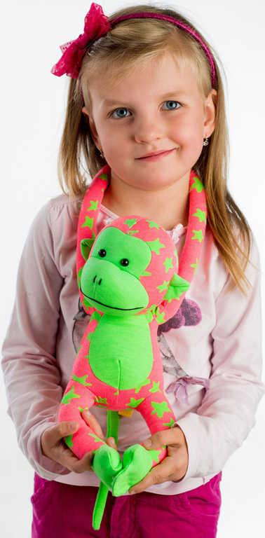 PLYŠ Baby opička svítící ve tmě 45cm růžovo-zelená s hvězdičkami fosforeskující