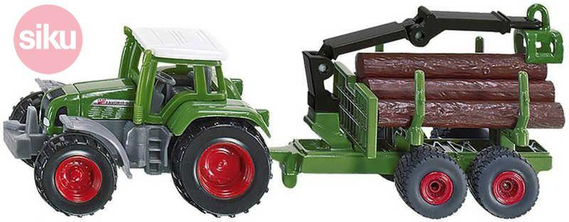 SIKU Traktor Fendt s přívěsem na kulatinu Do lesa KOV
