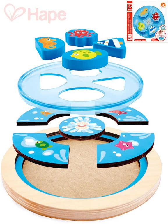 HAPE DŘEVO Baby puzzle kruhové moře skládačka v rámečku pro miminko