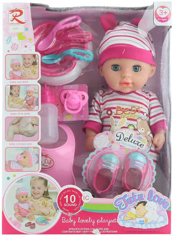 Panenka miminko 29cm s jídelním setem na baterie pije čůrá Zvuk