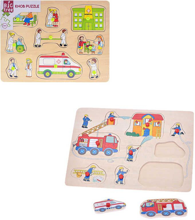 DŘEVO Baby puzzle vkládací s úchyty záchranné složky na desce 3 druhy