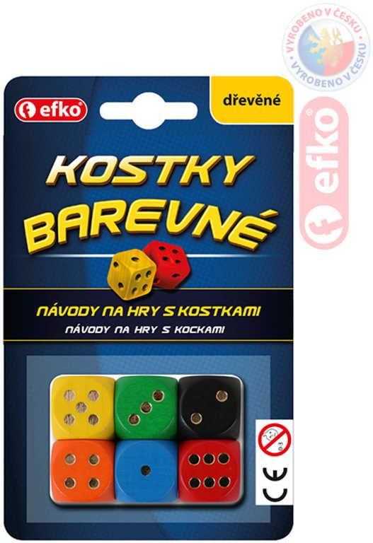 EFKO DŘEVO Hra kostky hrací barevné dřevěné set 6ks na kartě