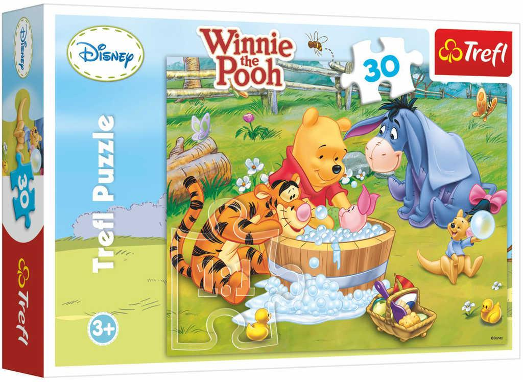 TREFL Puzzle Medvídek Pú: Prasátko se koupe 27x20cm 30 dílků skládačka v krabici