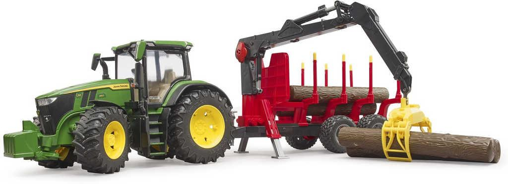 BRUDER 03154 John Deere 7R 350 set s přepravníkem na dřevo a 4 kládami