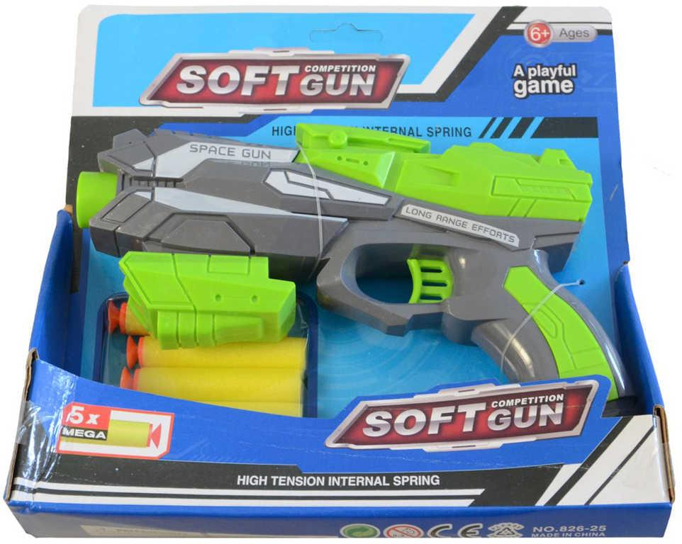 Pistole dětská plastová set s 5 soft pěnovými náboji 2 barvy