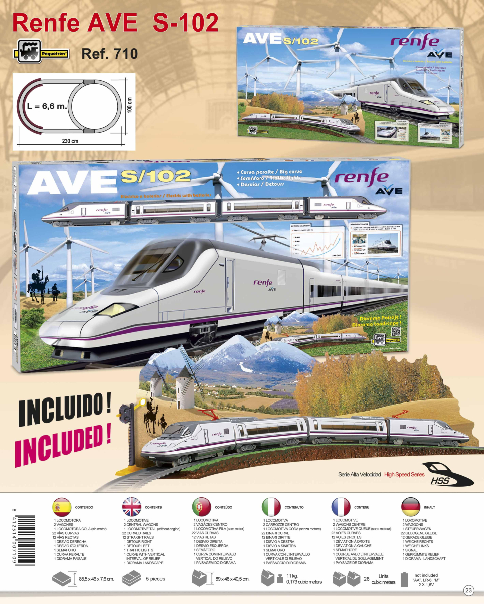 Pequetren 710 Vysokorychlostní vlak Renfe Ave S-102 s diorámatem krajiny