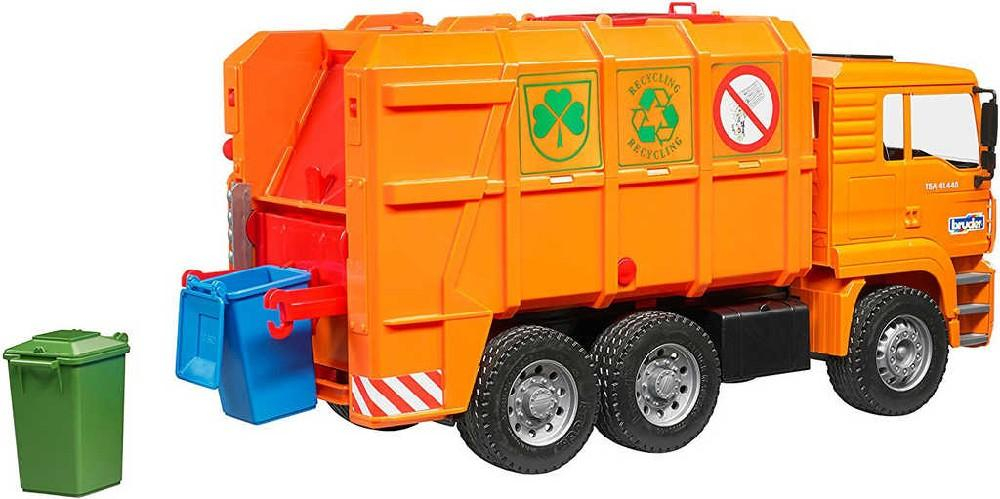 BRUDER 02760 (2760) Set auto nákladní oranžové MAN TGS popeláři + 2 popelnice plast