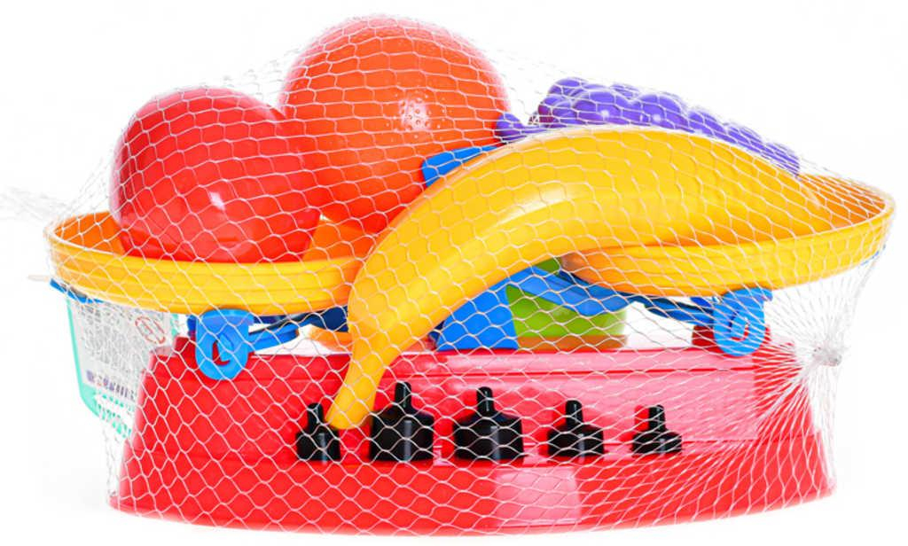 Váha kuchyňská 25cm baby herní set se závažím a ovocem plast v síťce